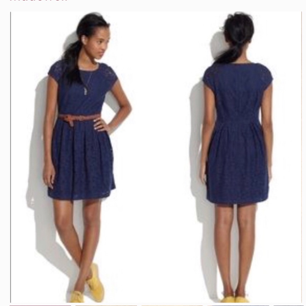 MADEWELL Lace Floral short Sleeve Navy Dress SZ 0